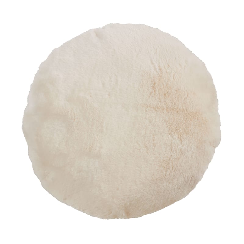 Throw Pillow With Faux Rabbit Fur Design - Ivory - 16"x16" Round