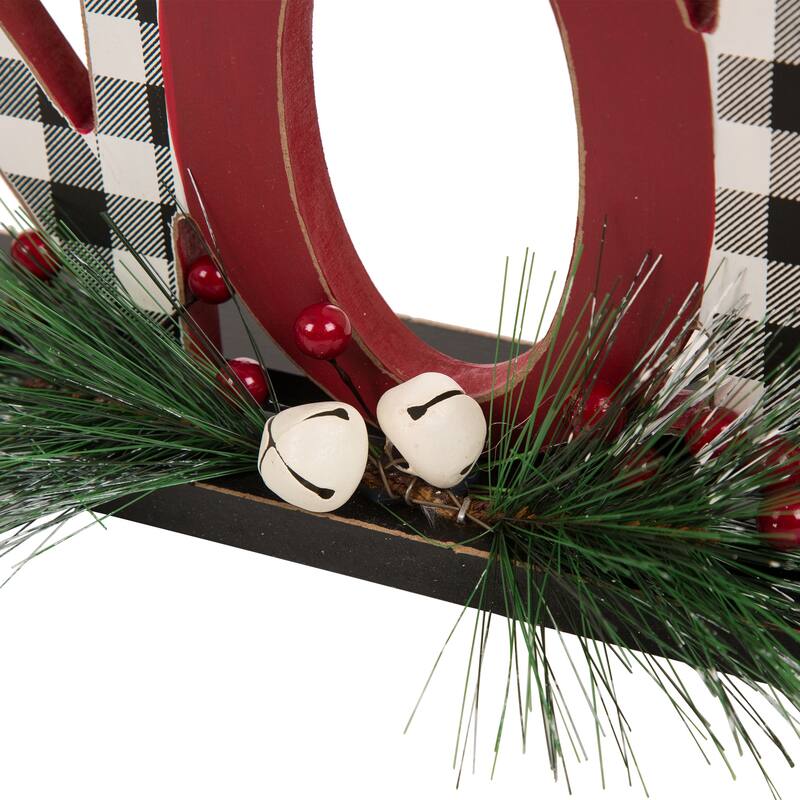 Glitzhome Christmas Wooden Plaid JOY NOEL Word Table Decor