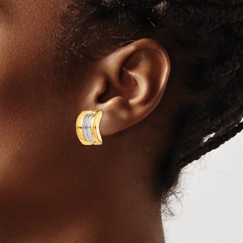 Curata 14k Two Tone Gold Omega Post Earrings - 20x11.75mm