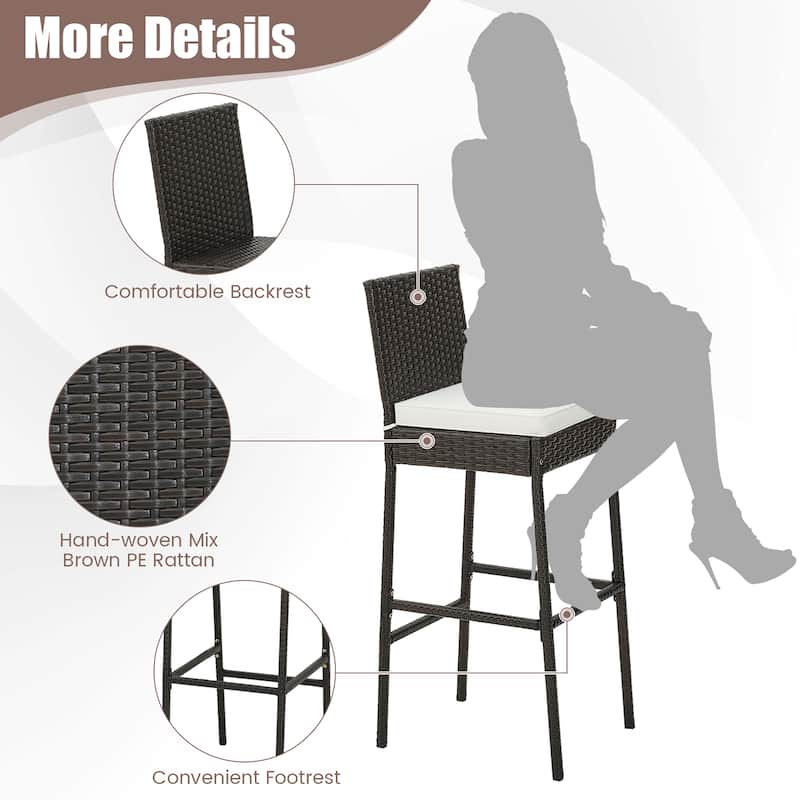 Patio Wicker Barstools Bar Height Chairs W/ Cushions Backyard