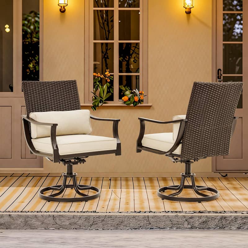 EROMMY Outdoor Dining Set, Swivel Rocking Chairs, Rectangular Table w Umbrella Hole, Patio Furniture Set for Backyard
