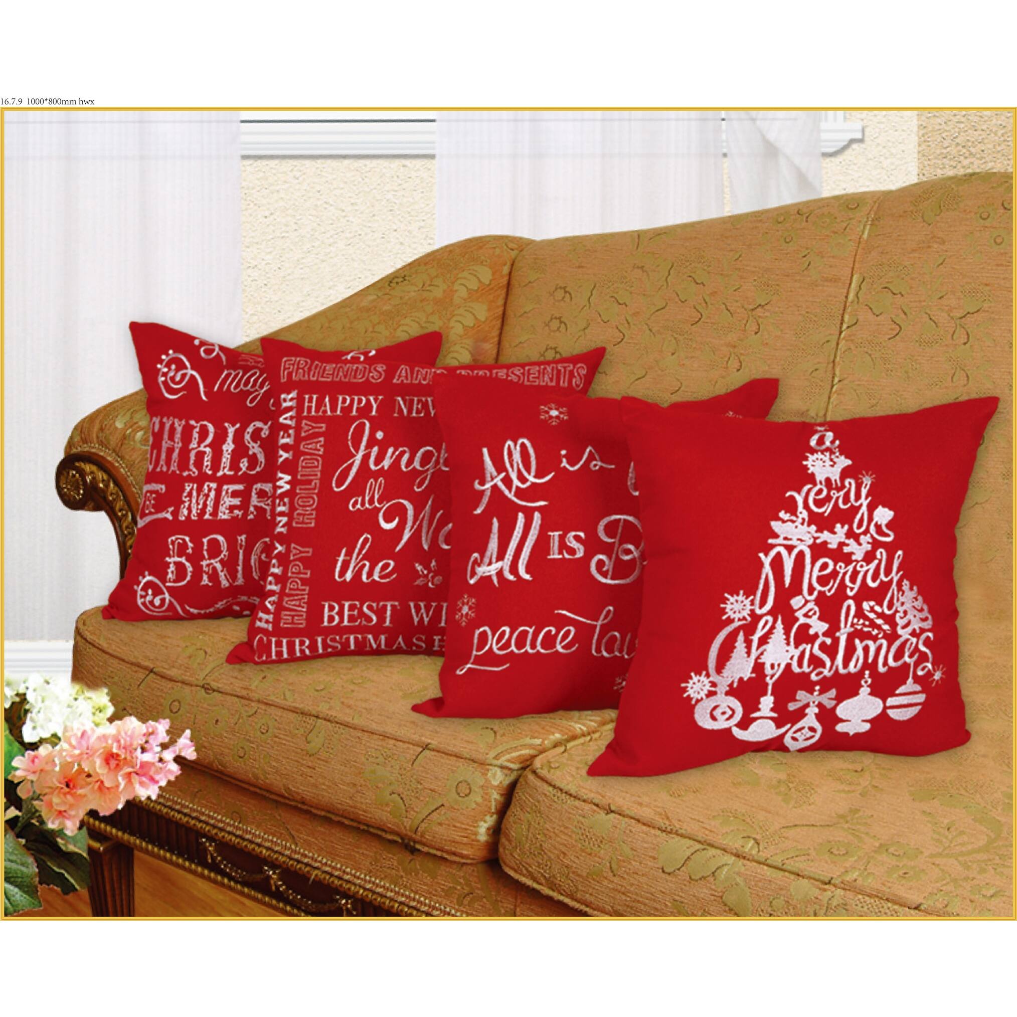 Violet Linen Decorative Cushion Cover Embroidered Christmas Greeting