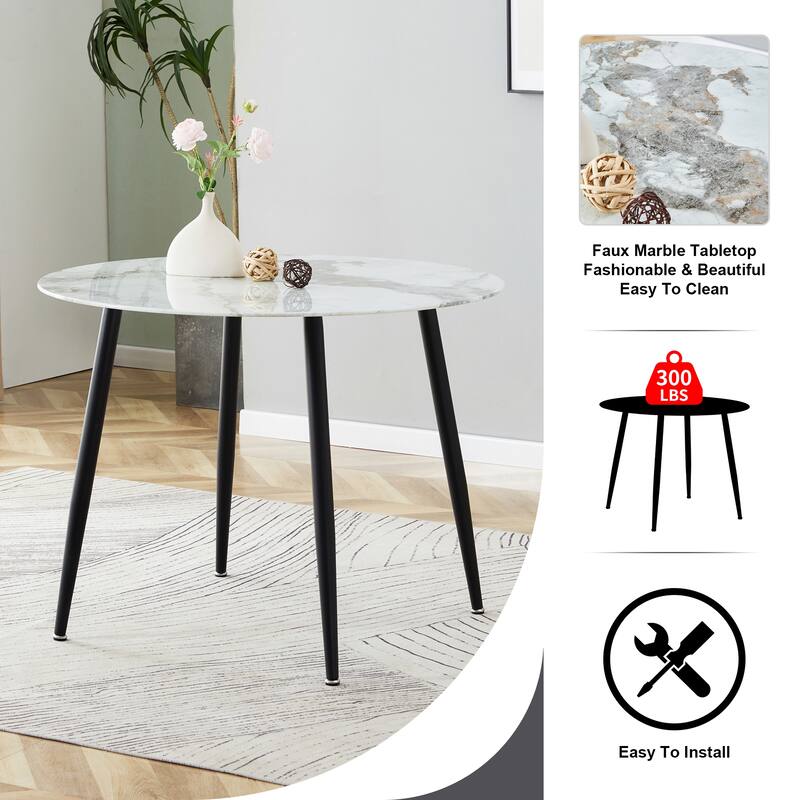 Dining Table With A Diameter Of 40 Inches, A 0.3 Inch Thick Imitation Marble Pattern Tabletop And Metal Legs 40 '* 40' * 30 '