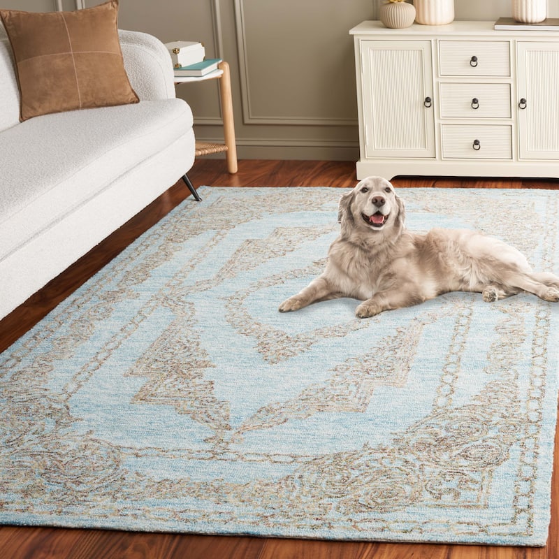 SAFAVIEH Handmade Metro Helmtraud French Country Wool Rug - 6' Round - Light Blue/Green