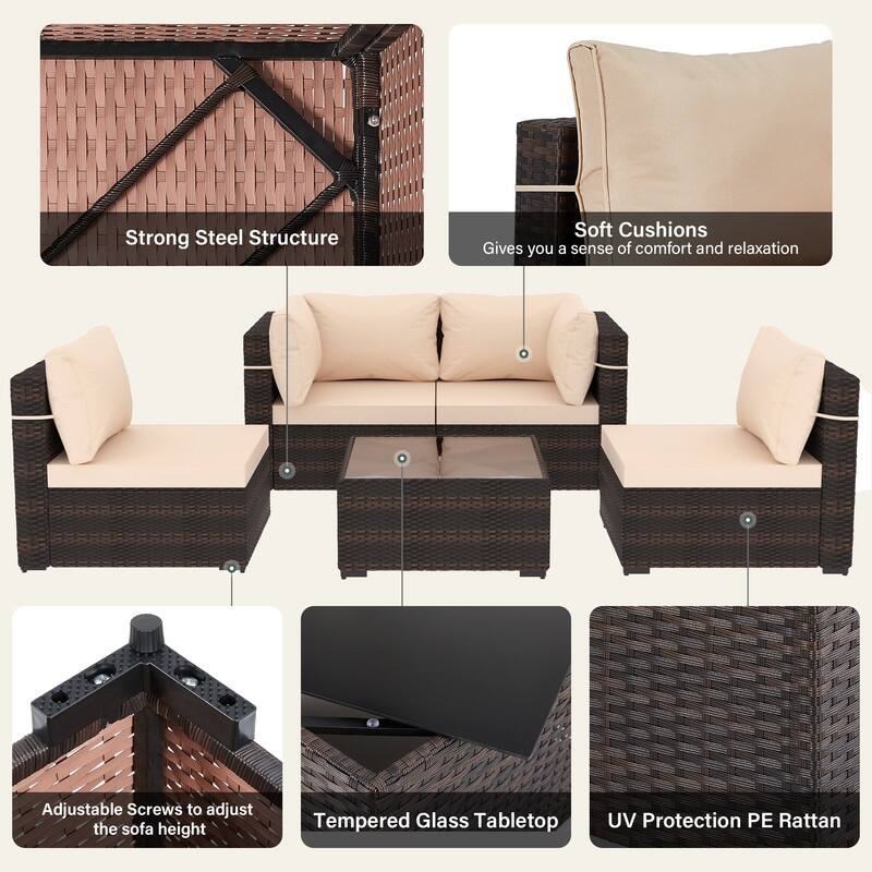 Patio Watcher 5-Piece Wicker Patio Conversation Set with Cushions