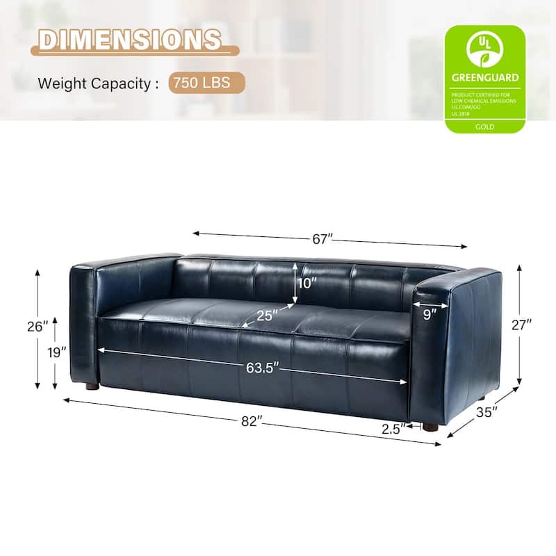 Donia Mid-Century Modern Leather 82" Curved Sofa with Wooden Legs by HULALA HOME