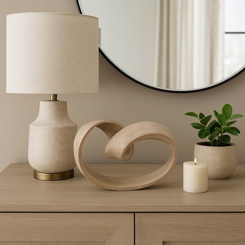 Resin Decorative Object Spiral Ribbon Design Modern Accent - 7" Tan - 11.5" x 6.5" x 7"