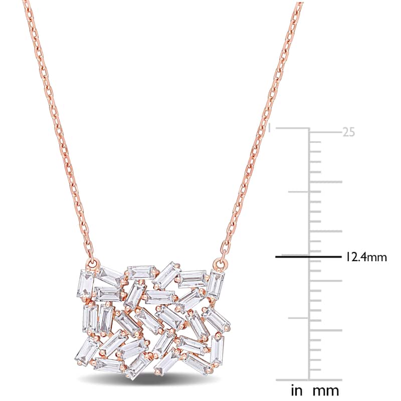 Miadora 14k Rose Gold 7/8ct TDW Baguette-cut Diamond Cluster Station Necklace - 12.4 mm x 16 inch x 15.7 mm
