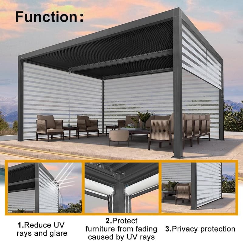PURPLE LEAF Grey Louvered Pergola Accessories Roller Blinds, Strip Light and Shutter Wall(Pergola Not Included)