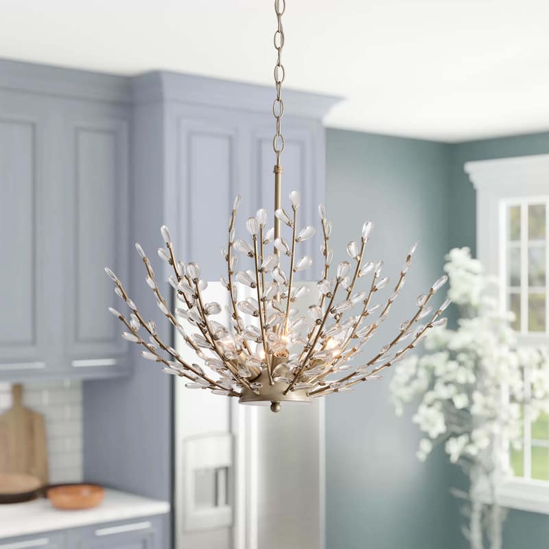Flavia 6-Light Brushed Champagne Silver Crystal Chandelier - 23.5 inches in diameter x 19 inches H