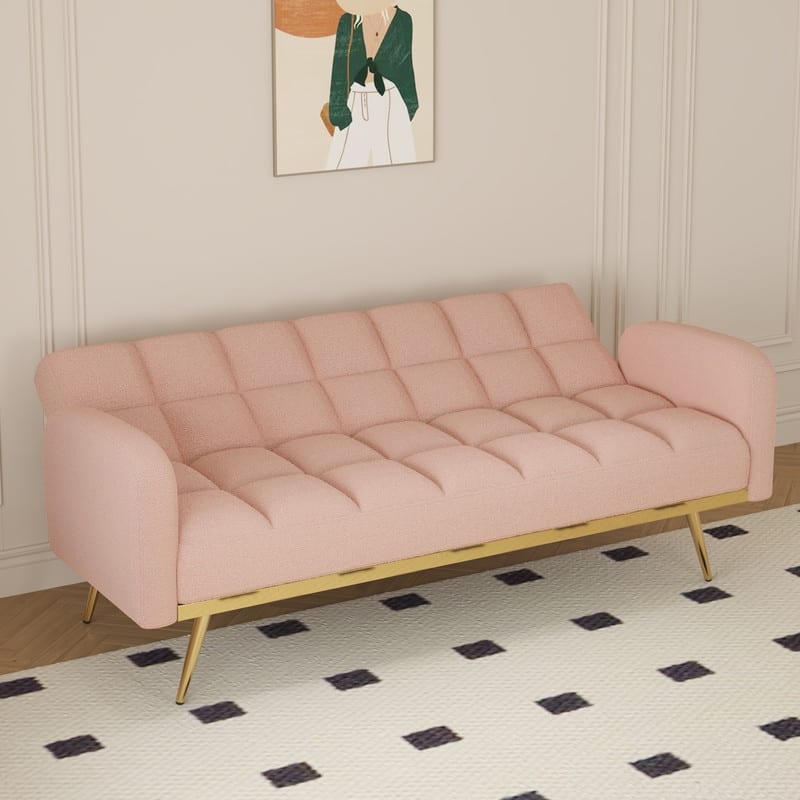 68.5-inch teddy velvet sofa bed with throw pillows