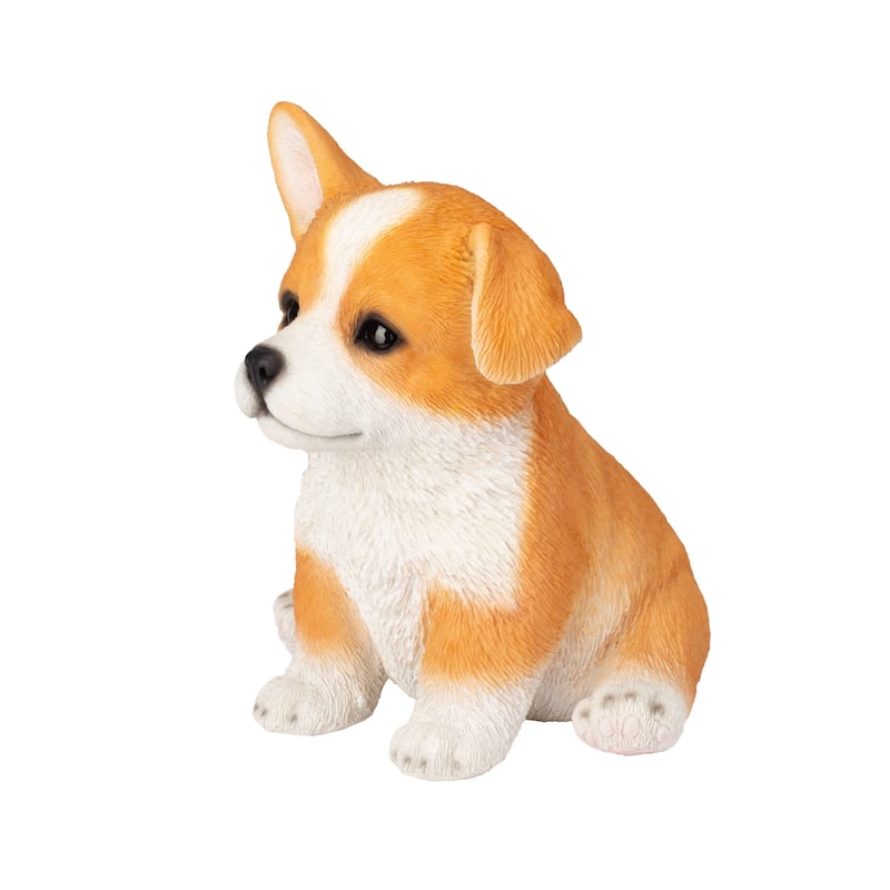 Sitting Corgi Puppy Outdoor Statue - 6.25" - Yellow and White