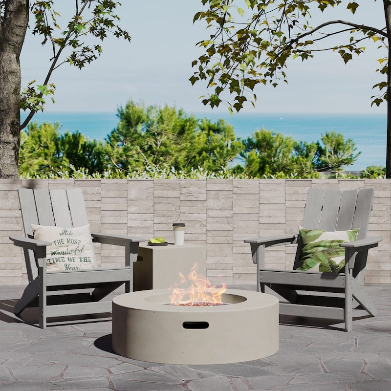Encino Resin Outdoor Adirondack Chairs and 50,000 BTU Circular Propane Fire Pit by Christopher Knight Home