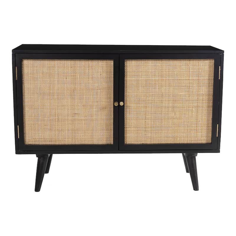 Glenda Two-Door Solid Wood with Natural Cane Sideboard - Black