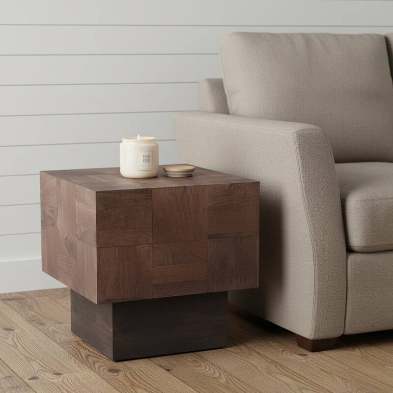 HomeRoots 22" Black And Brown Solid Wood Square End Table - 22.00 in. x 22.00 in. x 22.00 in. - Brown - Wood