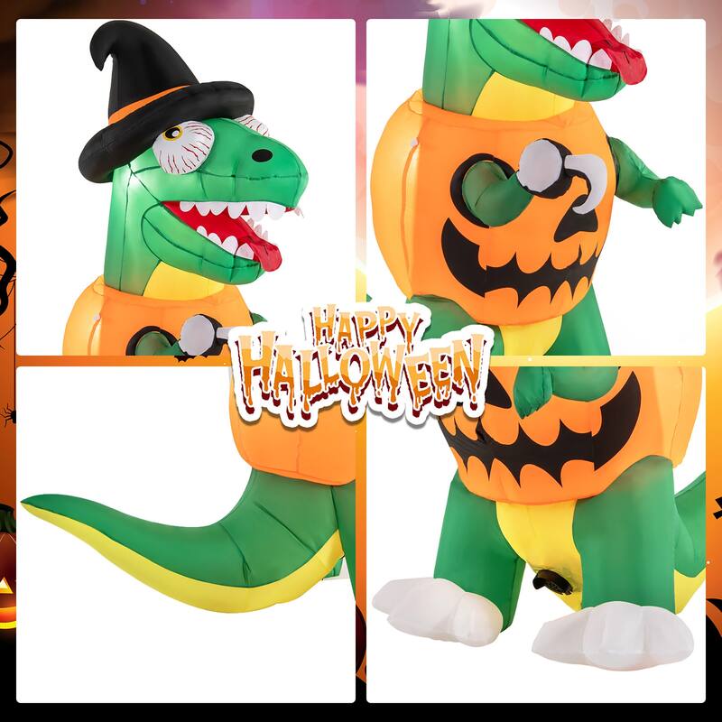 Gymax 6 FT Inflatable Pumpkin Dinosaur w/ Built-in LED Lights & Witch