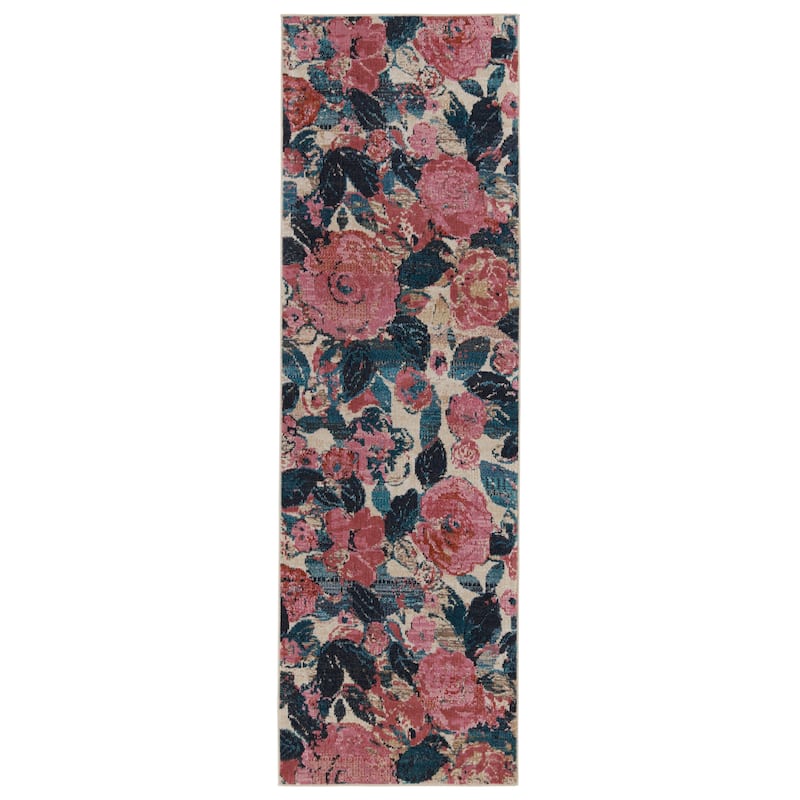Illiana Indoor/ Outdoor Floral Pink/ Blue Area Rug - 2'6"X8'
