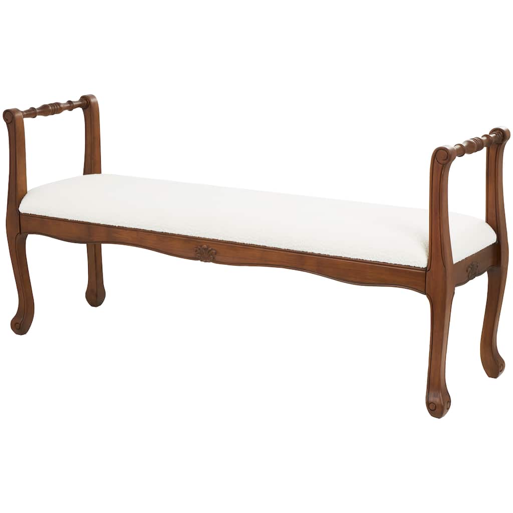 Fabric Arm Bench with Brown Traditional Wood Turned Legs - Cream - Roche River Decor - 16"W x 55"L x 27"H