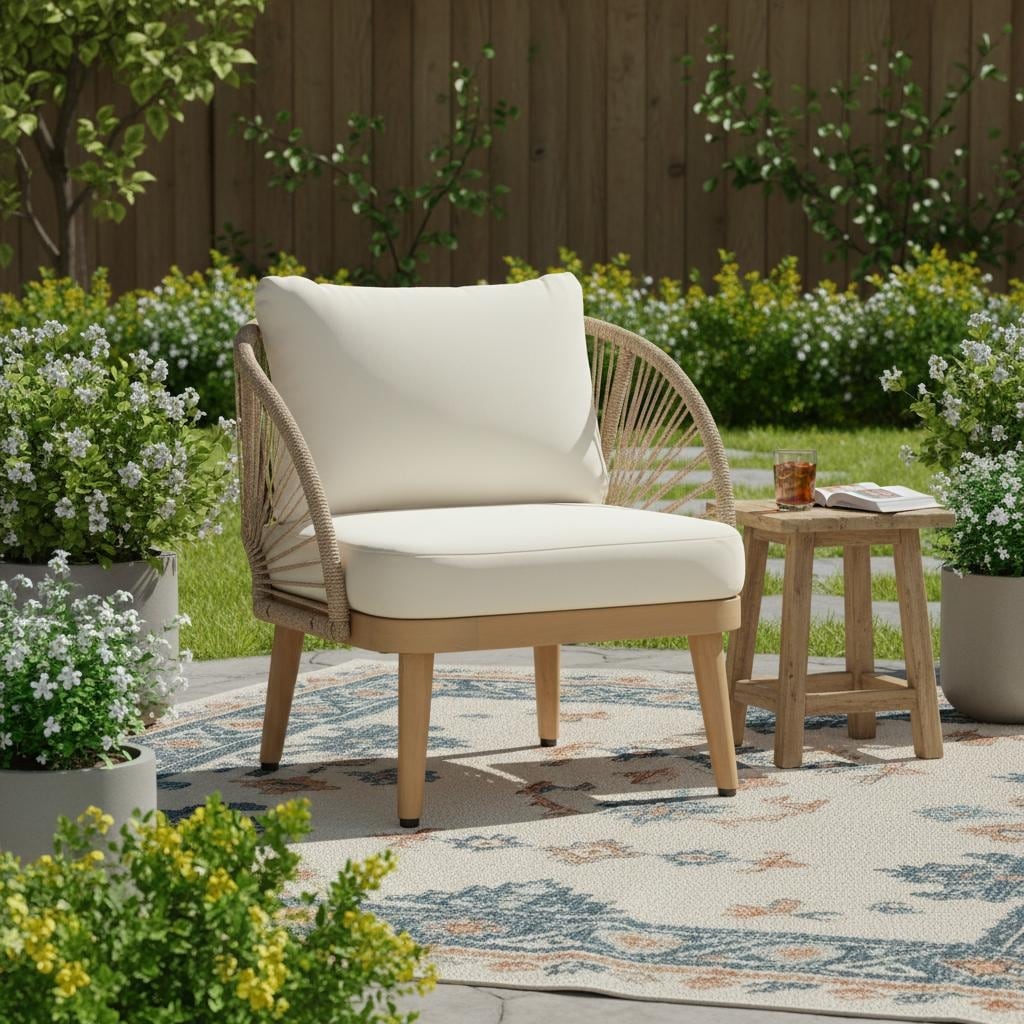 Wood Outdoor Club Chair Patio Chair with Cushions, Side Chair Leisure Chair Corner Chair Reception Chair