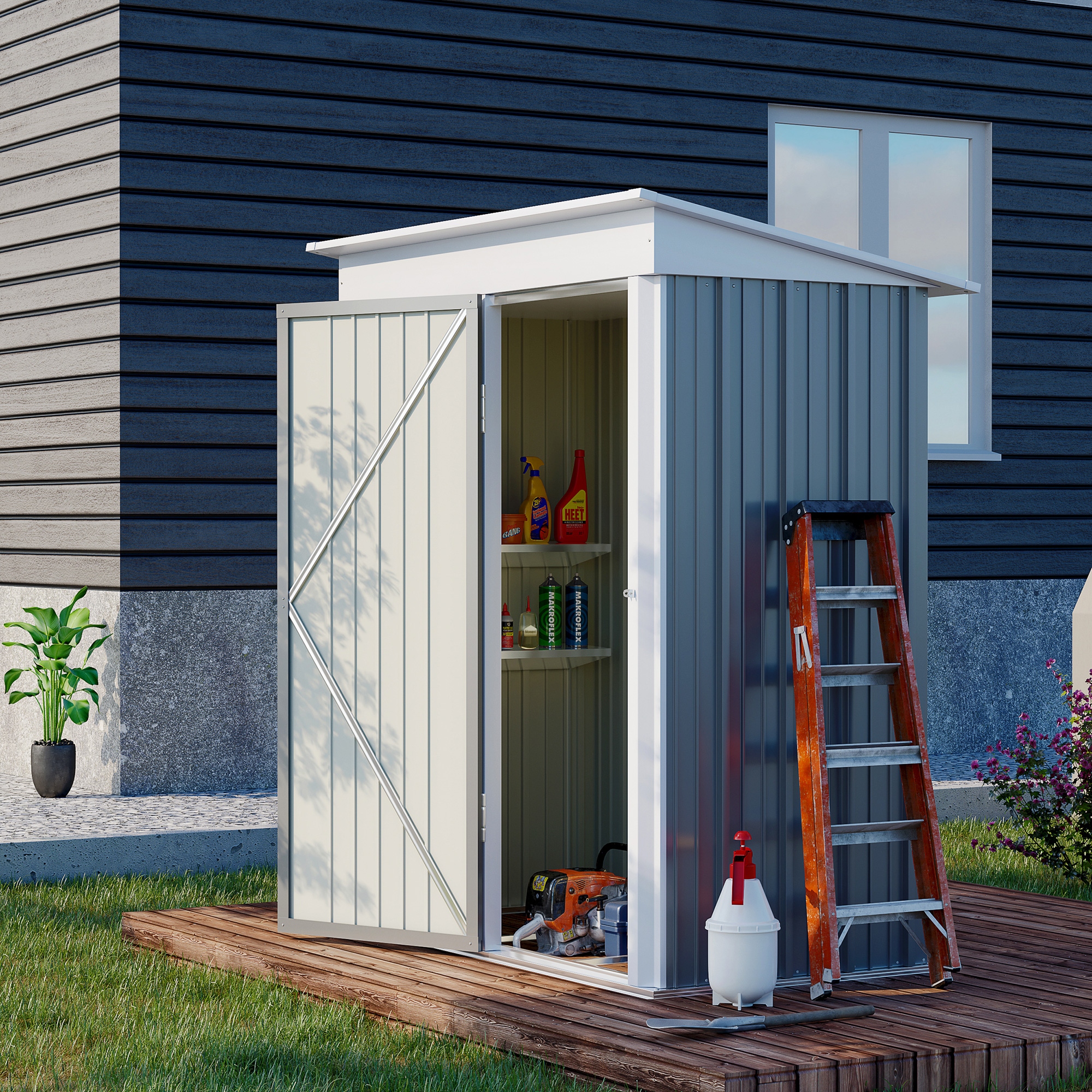 Image of Small tool shed with lean-to roof