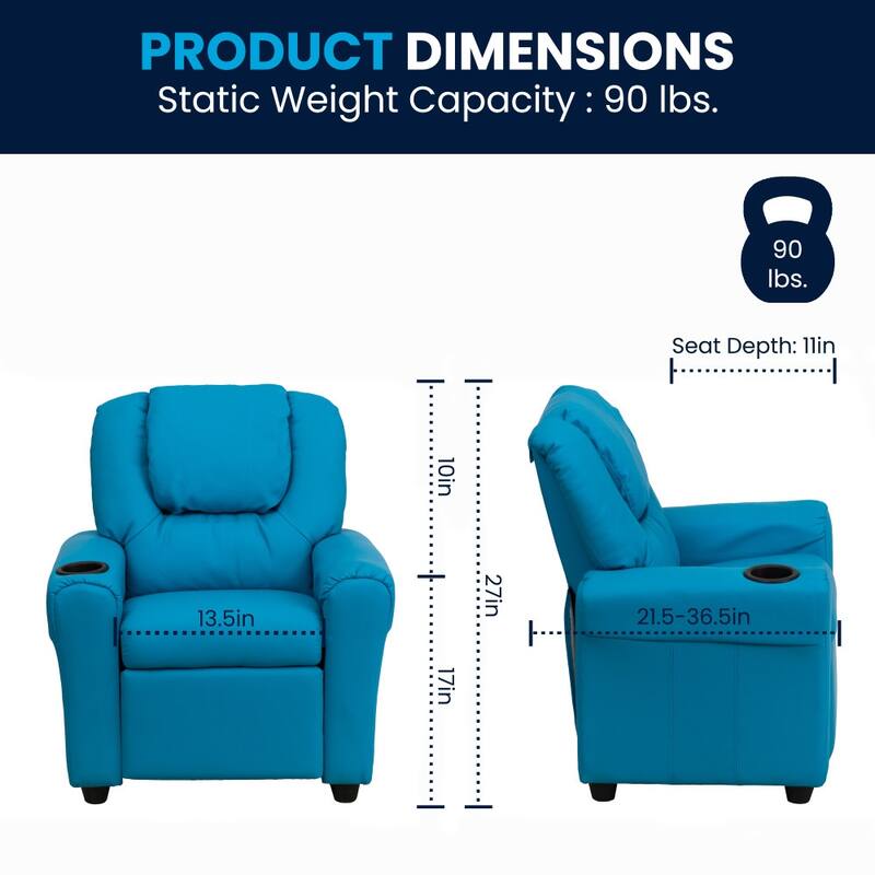 Contemporary Kids Recliner with Cup Holder and Headrest - 24"W x 21.5" - 36.5"D x 27"H