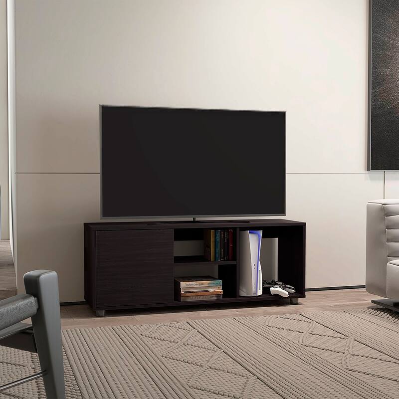 TV Stand for 55 Inch Screens with Storage Shelves and Door Modern Design - Black
