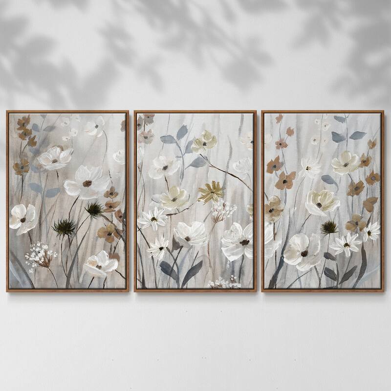 Misty Meadow Field - Multi Piece Framed Canvas - 24 x 36 - Walnut