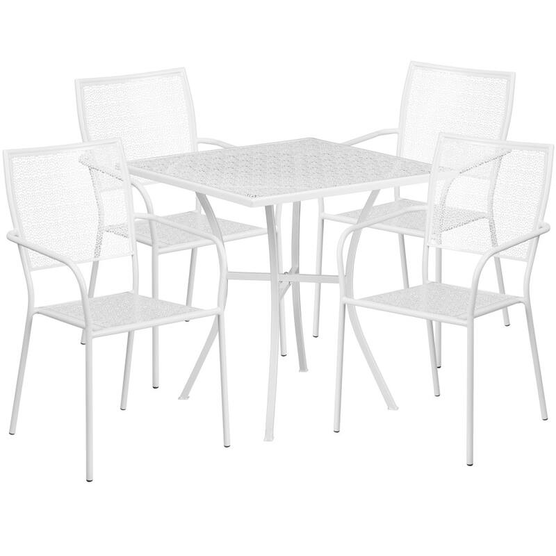 28'' Square Indoor-Outdoor Steel Patio Table Set with 4 Square Back Chairs