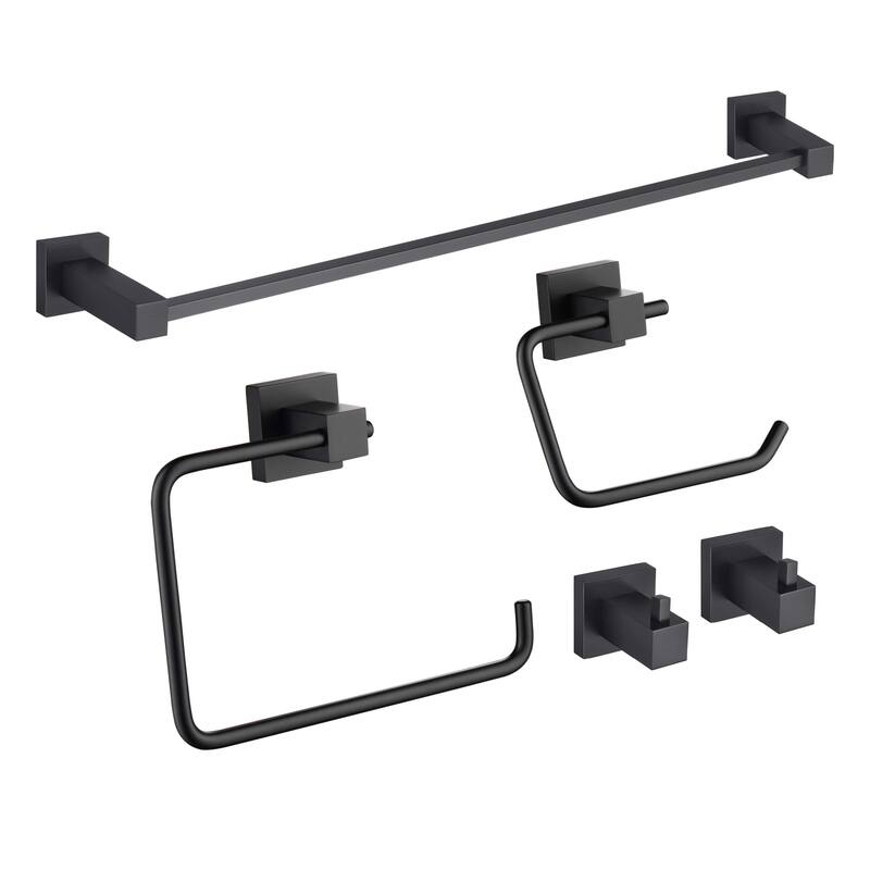 Cube 5-Piece Bathroom Hardware Set - Matte Black
