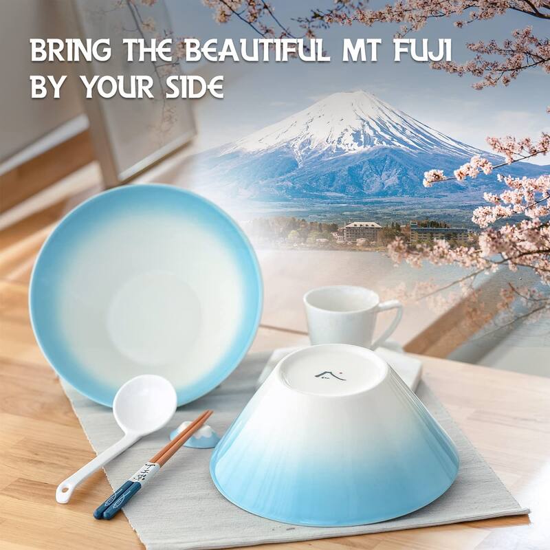 Ceramic Japanese Ramen Bowl Set, 60oz Large Ramen Bowls with Chopsticks, Spoons and Chopstick Rests Bowl