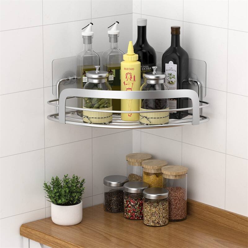 2 Pack Adhesive Wall Mounted Shower Caddy with 4 Movable Hooks