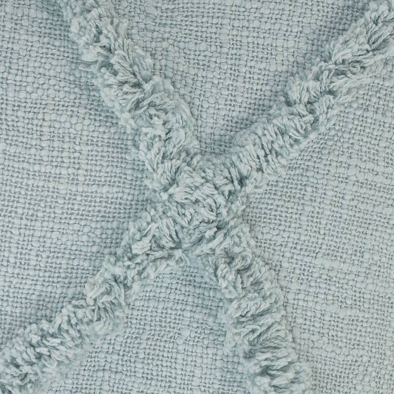 18" Pastel Blue Hand Woven Diamond Tufted Square Throw Pillow