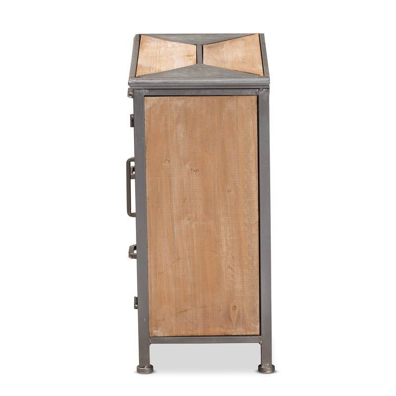 Laurel Grey Metal and Oak Brown Finished Wood 3-Drawer Storage Cabinet
