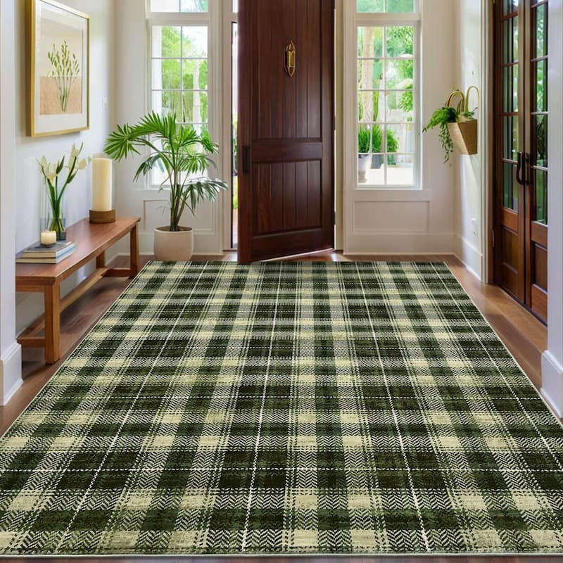 Garvee Earthy Plaid Soft Low Pile Foldable Area Rug