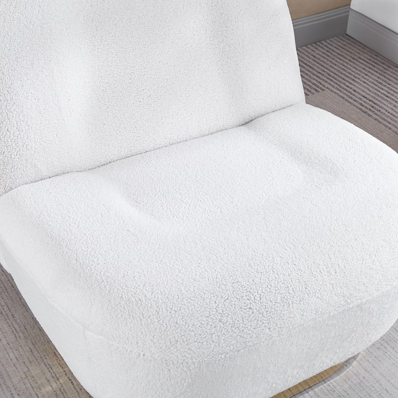 White Modern 33.07" Polyester Swivel Barrel Chair with Gold Finish Stainless Steel Base