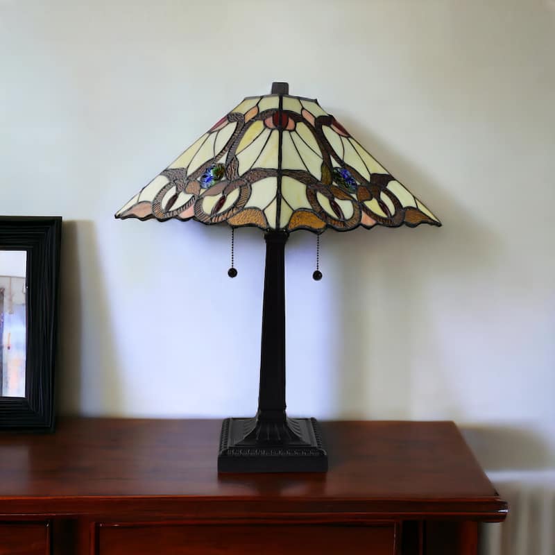 HomeRoots 22" Dark Brown Metal Two Light Candlestick Table Lamp With Beige Empire Shade - 21 - 21