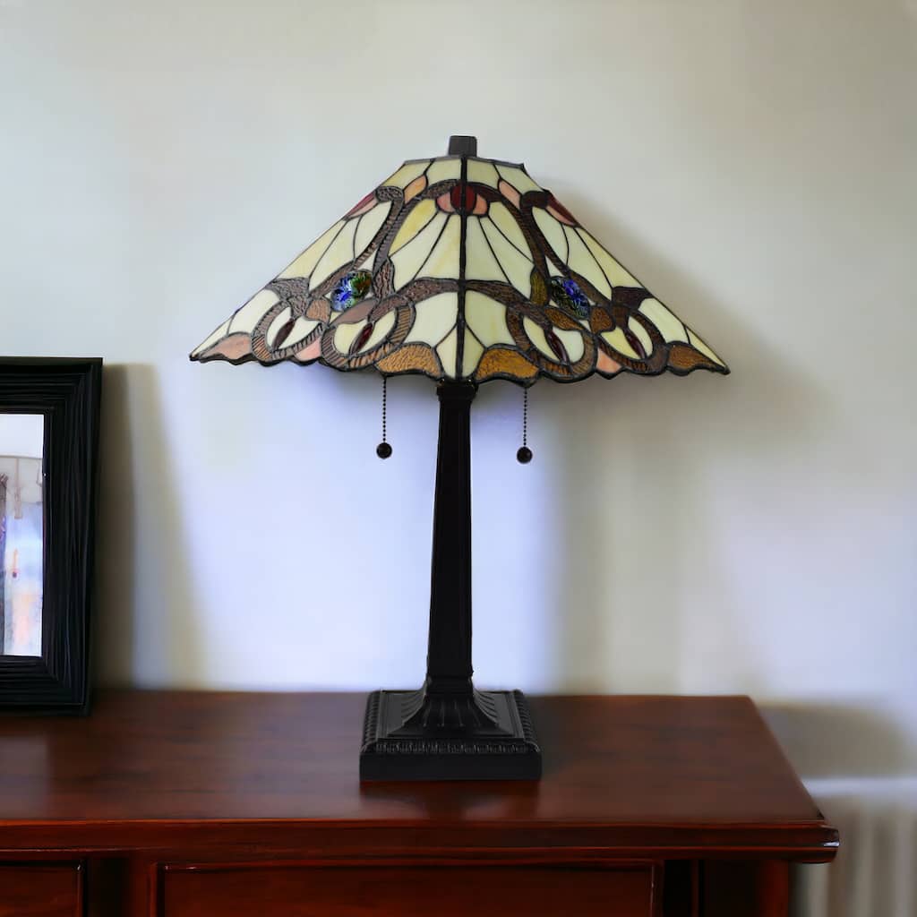 HomeRoots 22" Dark Brown Metal Two Light Candlestick Table Lamp With Beige Empire Shade - 21