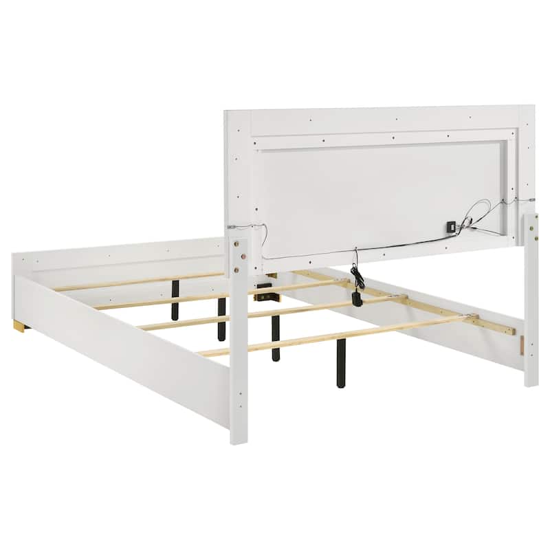 Dex 4pc Queen Bedroom Set with Modern LED Headboard, Mirror, White