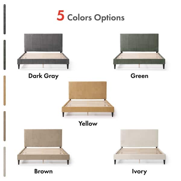 Furniture of America Modern Corduroy Queen Size Platform Bed, No Box Spring Needed