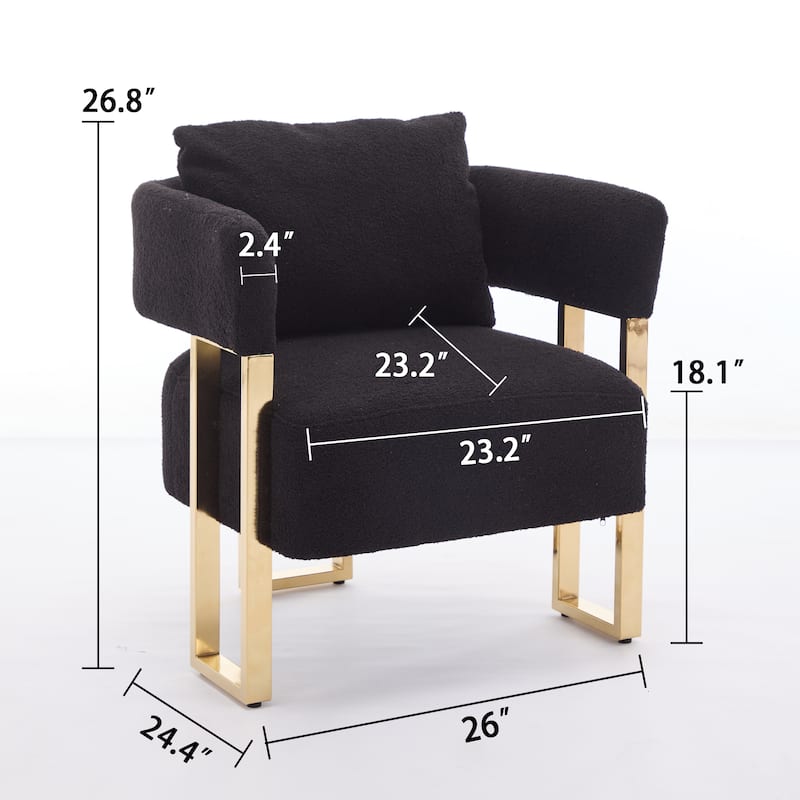 Teddy Fleece Modern Accent Chair with Gold Metal Legs and High-Rebound Cushion