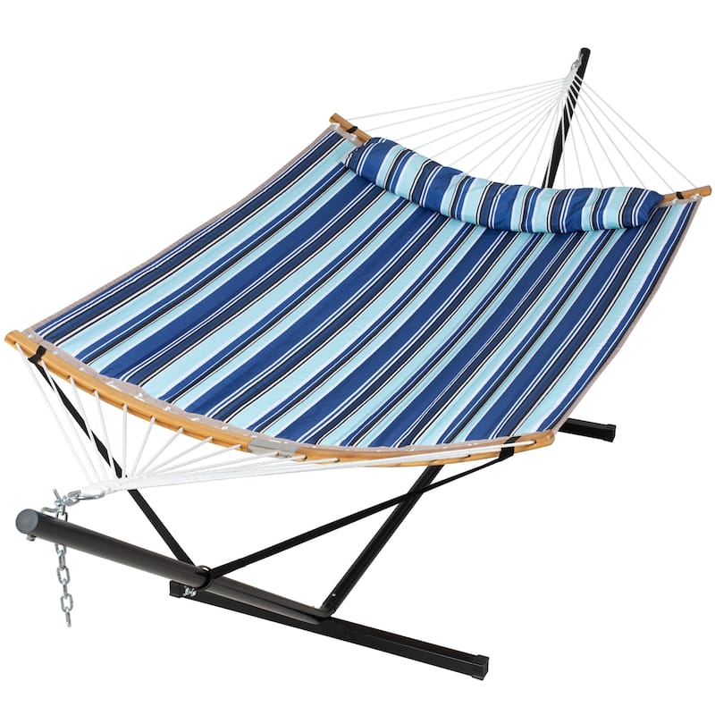 2-person Outdoor Hammock with Stand & Pillow - Cobalt/Light Blue