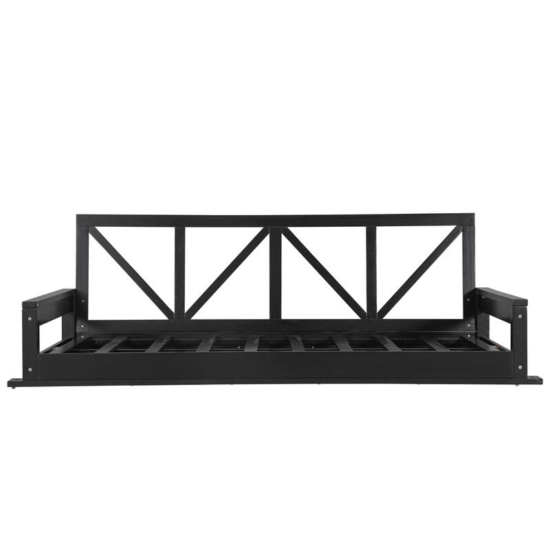 Acacia Wood Twin Size Patio Swing Bed Modern Porch Swing Hanging Bed Frame with 16.4ft Hemp Ropes