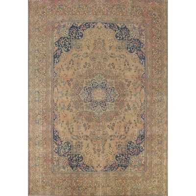 Mashad Persian Vintage Rug Hand-Knotted Traditional Wool Carpet - 9'7" x 12'10"