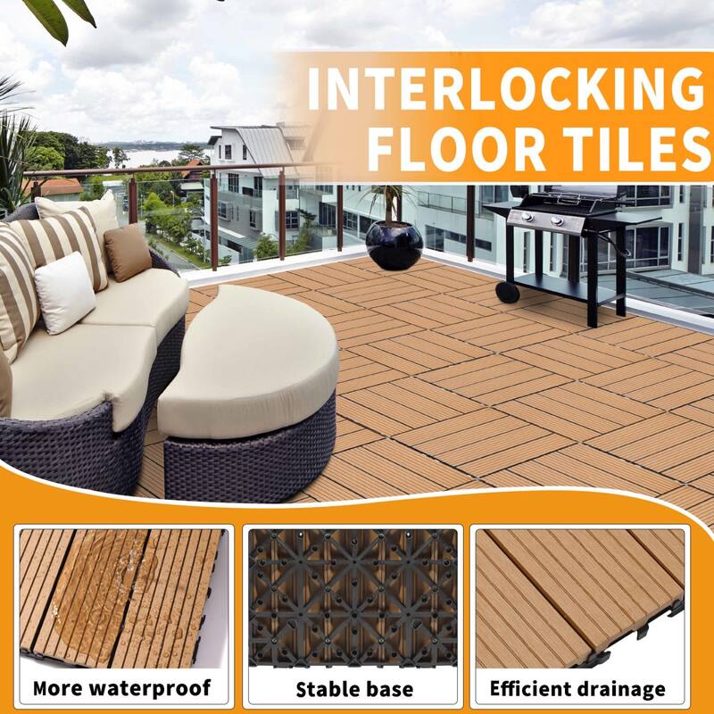 11.8" x 11.8" square wood-plastic composite deck tiles