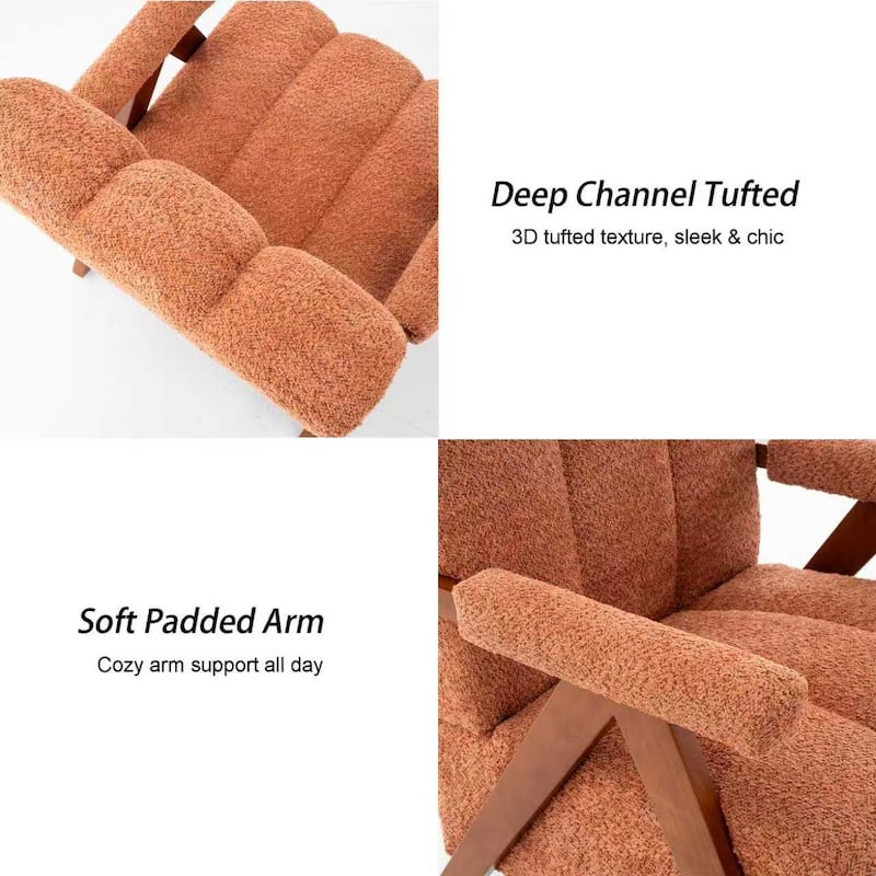 Mid Century Modern Accent Chair, Chenille Armchair with Solid Wood Legs, Channel Tufted Comfy Reading Chair for Living Room