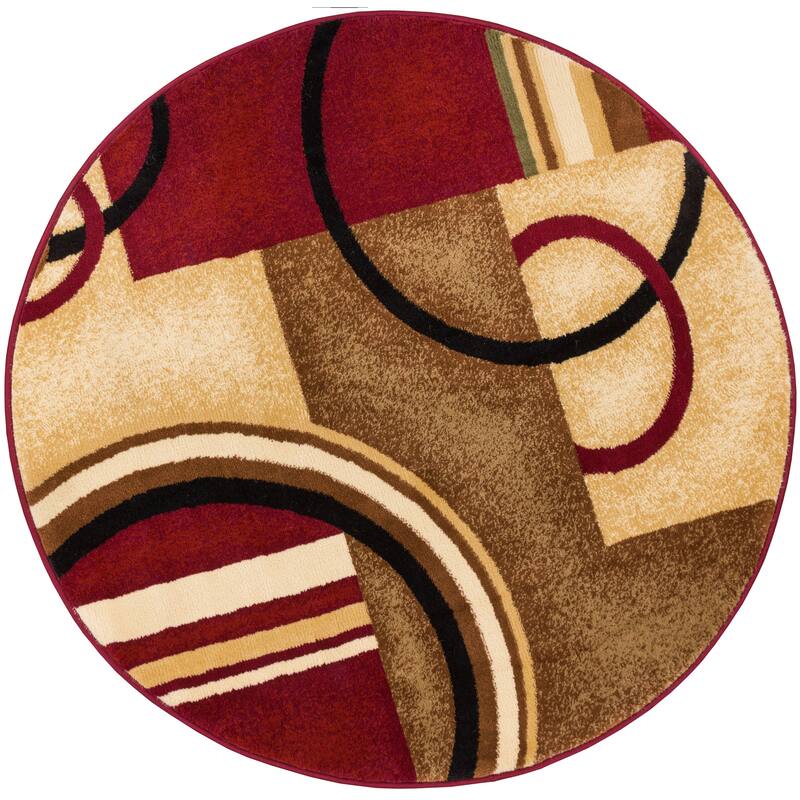 Well Woven Barclay Arcs & Shapes Modern Geometric Circles Area Rug - 7'10" Round - Red - Runner/Round
