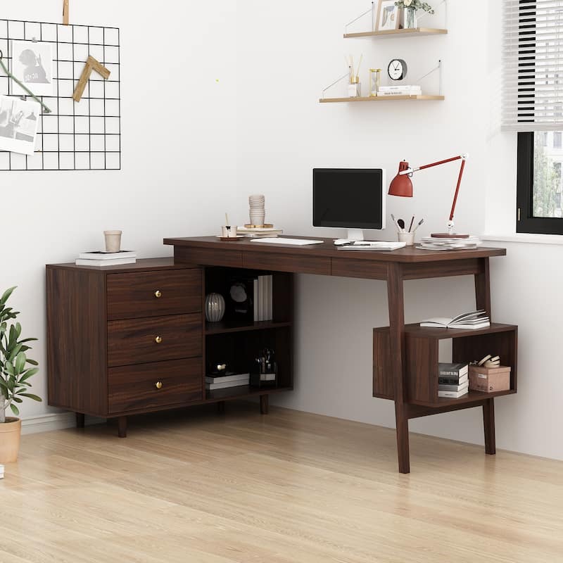L-Shaped Computer Desk Storage Cabinet Large Executive Office Desk