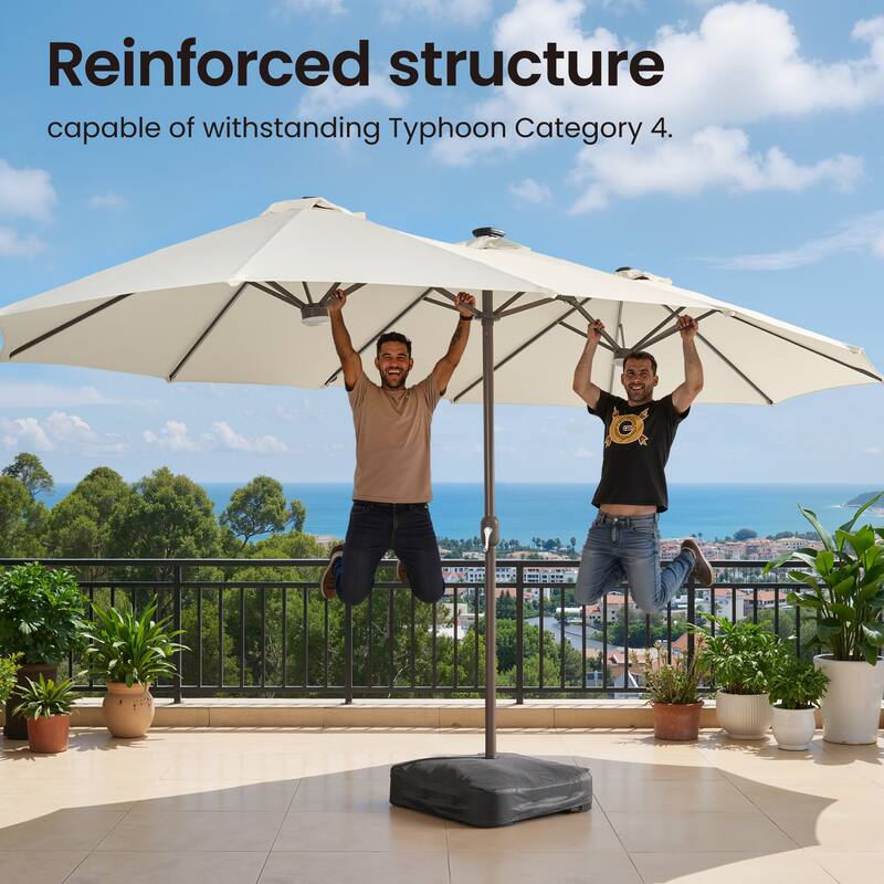​OVIOS 15ft Double Side Patio Outdoor Umbrella with Crank & LED Light