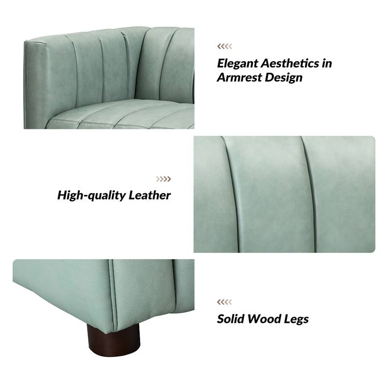 Olinto Modern 83''W Genuine Leather Tufted Couch Sofa with Channel Back and Solid Wood Legs by HULALA HOME