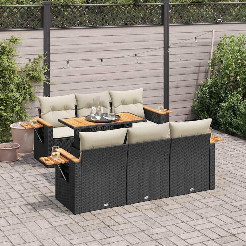 vidaXL Garden Sofa Set Black PE rattan Large Adjustable Feet - 21.7 x 39.4 x 28.7 in